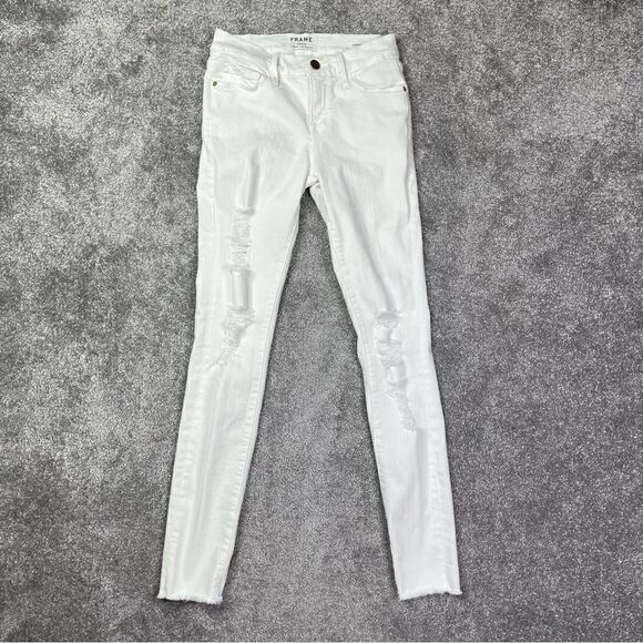 Frame Jeans Women’s (Tag 26) Actual 24 White Ripped Distressed Skinny Slim Fit - Picture 1 of 16